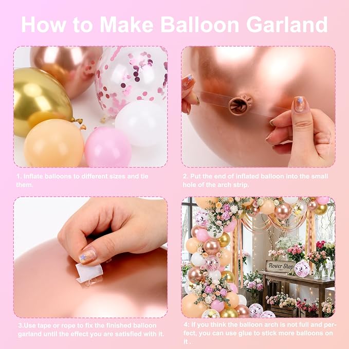 RUBFAC Rose Gold Balloons Garland Arch Kit, Latex Party Balloons Different - Image 3