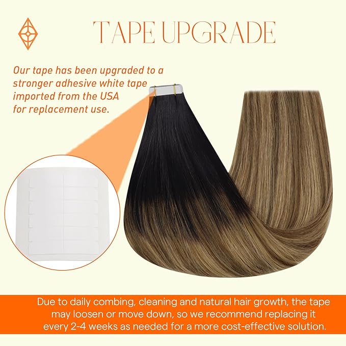 Full Shine Real Hair Extensions Tape ins Invisible Tape in Hair Extensions Human Hair 16 Inch Seamless Skin Weft Tape ins Human Hair Black 1B Fading to 6 and 27 Honey Blonde Hair Extension 20 Pcs 50G