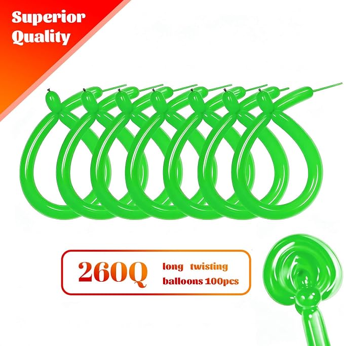 260 Green Long Balloons for Balloon Garland Thickening Skinny Latex Twisting - Image 2