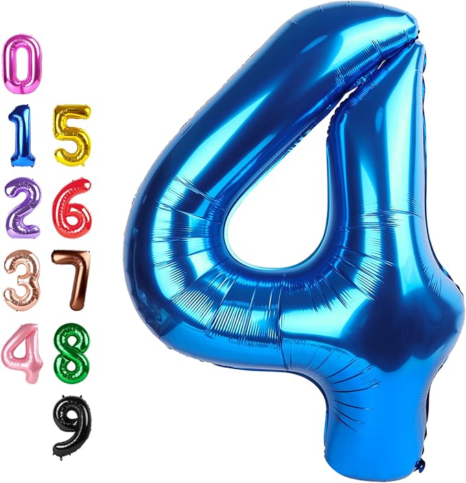 Number Balloons Blue 4 Balloon 40 inch by Enyeopd