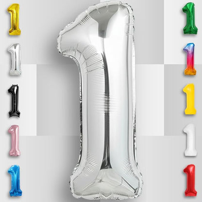 Silver Number Balloon 1 Mylar Foil Balloons 32 inch - Image 4