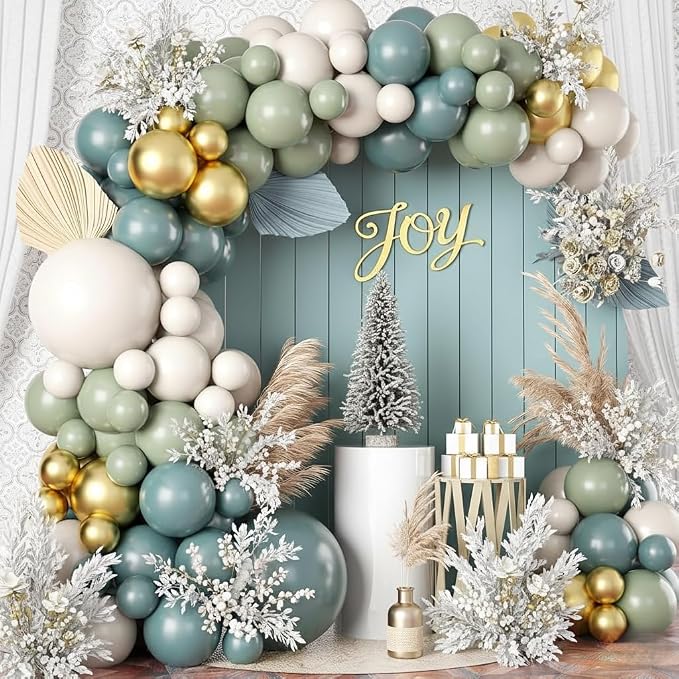 Dusty Sage Green Blue Gold Balloon Garland Kit by Togvu