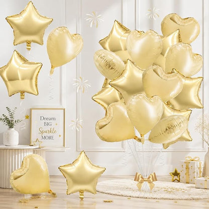 TONIFUL 18 Inch Lingt Gold Star and Heart Foil Balloons by TONIFUL