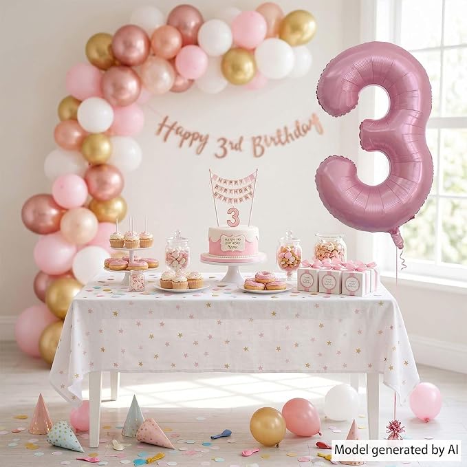 Pearlescent Pink Number 3 Balloon 40 Inch, Shiny Foil - Image 7