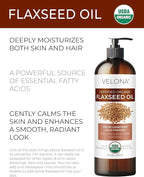 velona USDA Certified Organic Flaxseed Oil - 16 Fl Oz | 100% Pure and Natural Carrier Oil | Unrefined, Cold Pressed |Body, Face & Skin Care | Use Today - Enjoy Results…