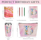 Personalized Gifts Monogrammed Birthday Gifts for Women, Boss Teacher Appreciation Christmas Initial 20 oz Tumbler, Makeup Bag Cup Ballpoint Pens Journal Notebook 6 Set, (Aesthetic Pink Flower D)