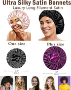 Hair Bonnets 3Pcs Satin Bonnet For Sleeping Silky Bonnets Womens Silk Bonnet Night Caps Curly Hair Sleep Cap For Women