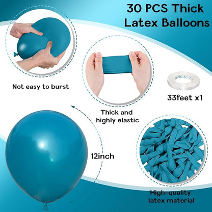 Jobkoo Peacock Blue Balloons, 12 Inch 30 Pcs Turquoise Blue Balloon Teal Blue - Image 2
