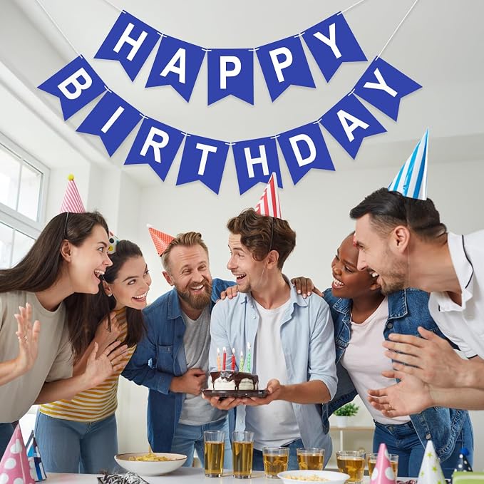 Pre-Strung Navy Blue Happy Birthday Banner Birthday Party Banner NO DIY | Happy - Image 6
