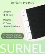 SURNEL Tape in Hair Extensions Straight Remy Tape in Hair Extensions Human Hair Color 1 Jet Black 18 inch 20pcs 50g(#1-18)