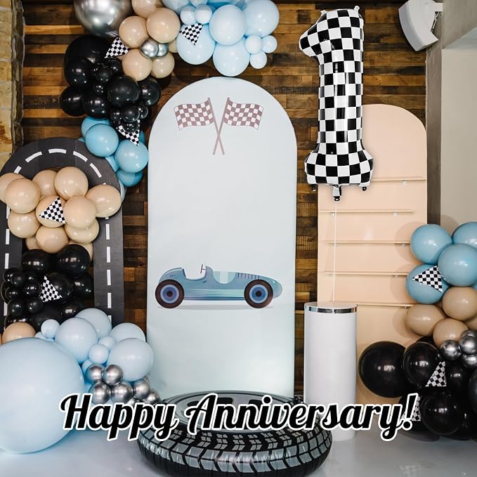 Checkered Number 1 Balloon 40 Inch, Large Foil Black and White Number Balloons - Image 6