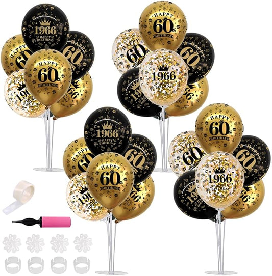 TONIFUL 4 Set 50th Birthday Decor Printed 1976 Black Gold Balloon Stand | by TONIFUL