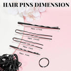 415pcs Bobby Pins Hair Pins Set, IKOCO 200pcs U Shaped Pins & Elastic Hair Ties for Women with Hair Net, Black