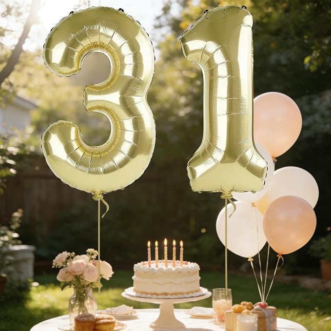 40 Inch Number 31 Balloons for 31st Birthday Party Decorations, 0-100 Champagne - Image 3