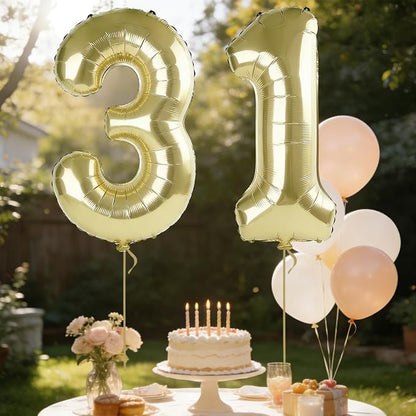 40 Inch Number 31 Balloons for 31st Birthday Party Decorations, 0-100 Champagne - Image 3