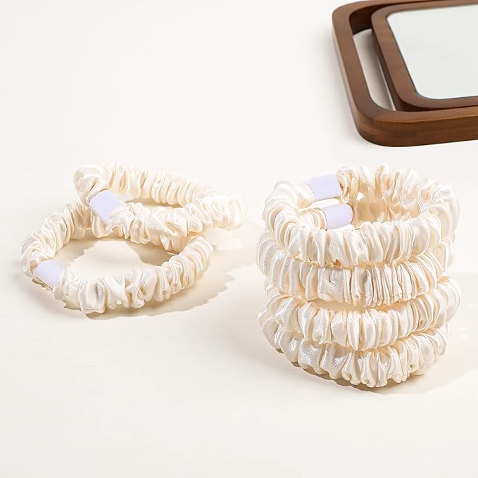 Ivyu Hair Ties Satin Scrunchies - Small Mini Scrunchy for Women Thick Thin Hair Accessories Cute Soft No Slip Hair Elastics Ponytail Holder for Curly Hair No Damage Hairties Gift for Girls… Champagne