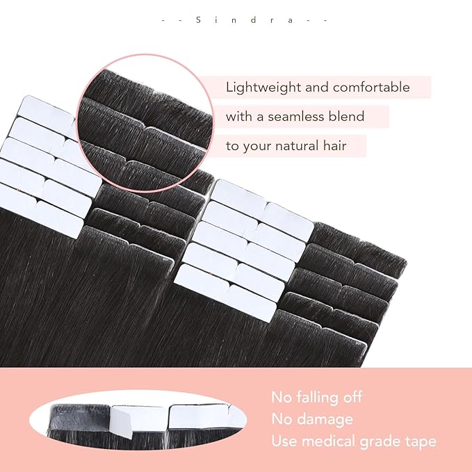 Sindra Invisible Tape in Human Hair Extensions, Dark Brown Invisi Edge Tape in Hair Extensions 18 Inch 50g 20pcs Natural Look