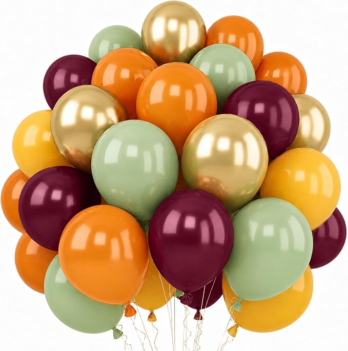 Safari Balloons 12Inch Burnt Orange Sage Green Yellow Burgundy Fall Balloon | by TAOYE