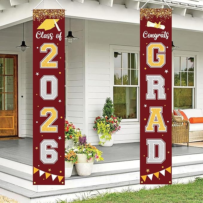Graduation Decorations 2026 GRAD Banner Maroon Porch Door Sign Welcome Banner by Labrostar
