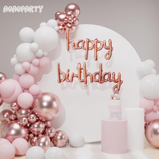 Rose Gold Happy Birthday Balloons Banner 16 Inch Mylar Foil | Happy Birthday - Image 3