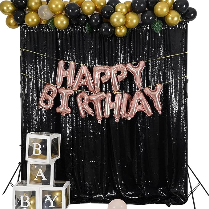 Juya Delight Black Sequin Backdrop, 4FTx6FT NO See-Through Photobooth Backdrop by JuyaDelight