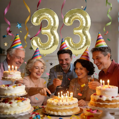 40 Inch Number 33 Balloons for 33rd Birthday Party Decorations, 0-100 Champagne - Image 2