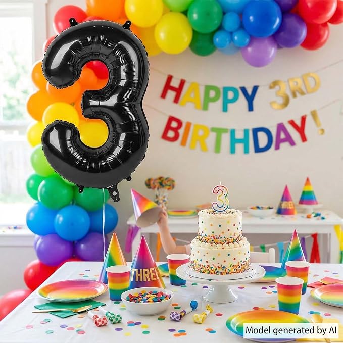 Black Number 3 Balloon 40 Inch, Sleek Foil Numeral - Image 7
