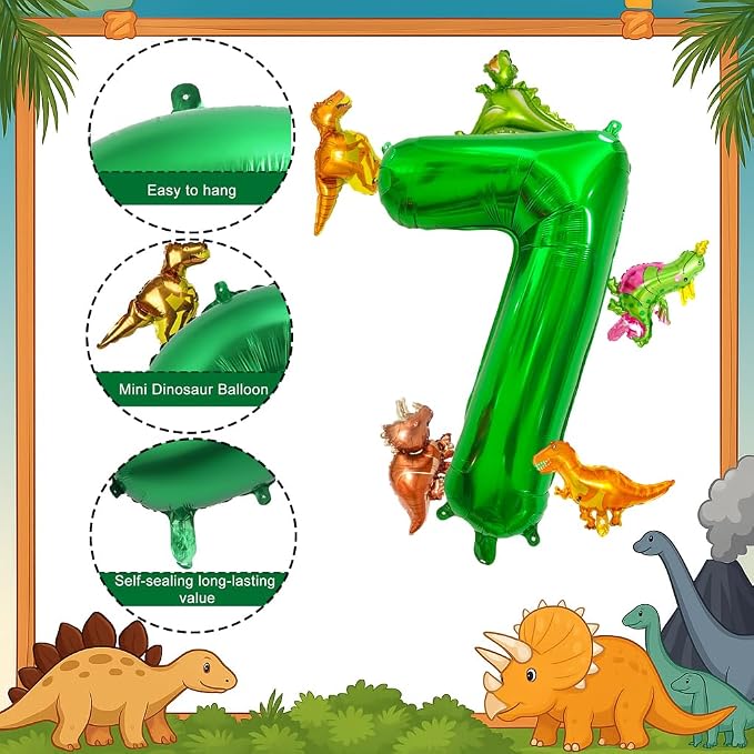 LilyZheng Large Dinosaur Balloon Number 7, 40 Inch Dark Green Foil Balloon - Image 3