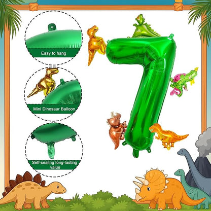LilyZheng Large Dinosaur Balloon Number 7, 40 Inch Dark Green Foil Balloon - Image 3