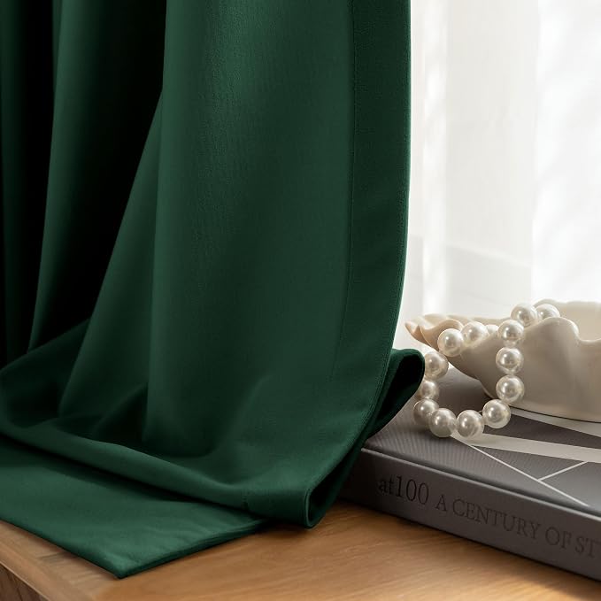 Beauoop Velvet Curtains for Bedroom Living Room Dark Green 52x108 2 Panels | - Image 2