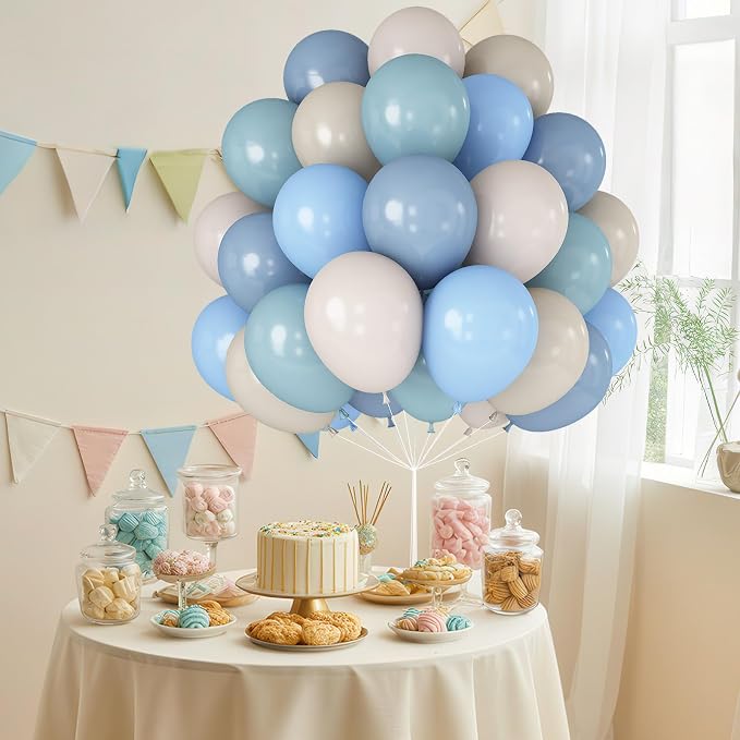 Dusty Blue and White Balloons Haze Pastel Blue Beige Balloon 12inch 60pcs Sand - Image 8