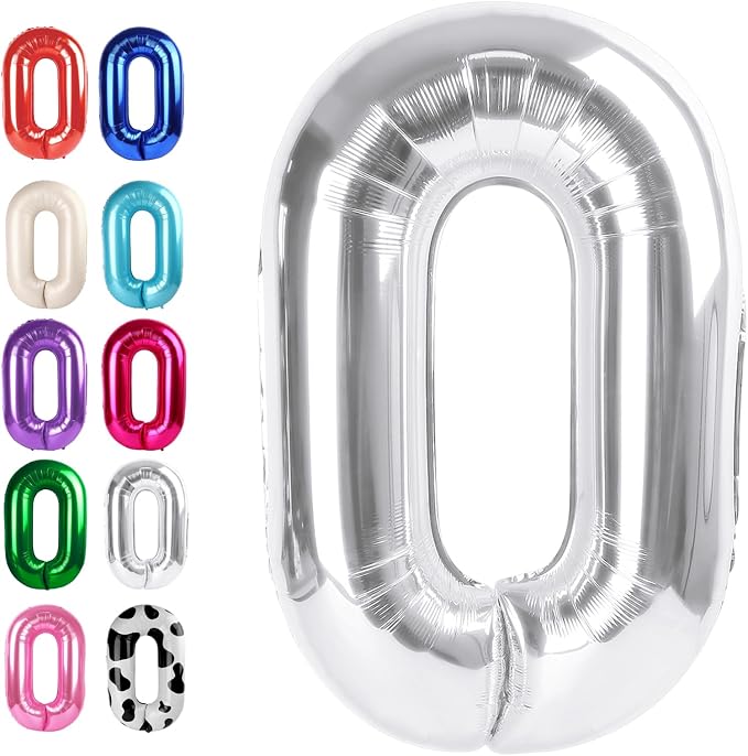 Silver Number 0 Balloon 40 inch, Balloon numbers party supplies, deco photo by Upgesy