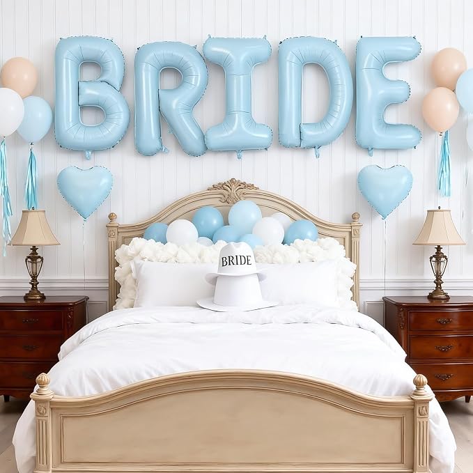 40inch Baby Blue BRIDE Letter Balloons, Giant Pastel Blue Bride Foil Helium by Dagelar