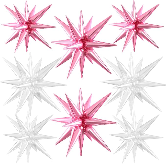 Pink Star Balloons, 22/27 Inch Transparent Star Foil Balloons, Cone Spike by Paready
