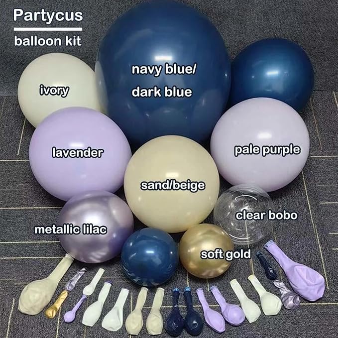 Navy Blue Purple Balloon Arch Double Stuffed Dark Blue Pastel Lavender White - Image 3