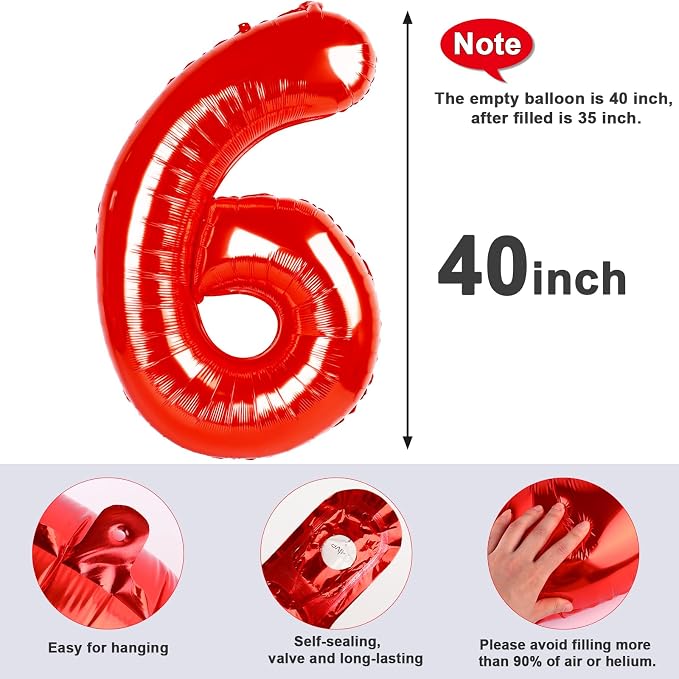 3 Balloon Numbers Birthday Decorations, 40In Red Balloons - Image 7