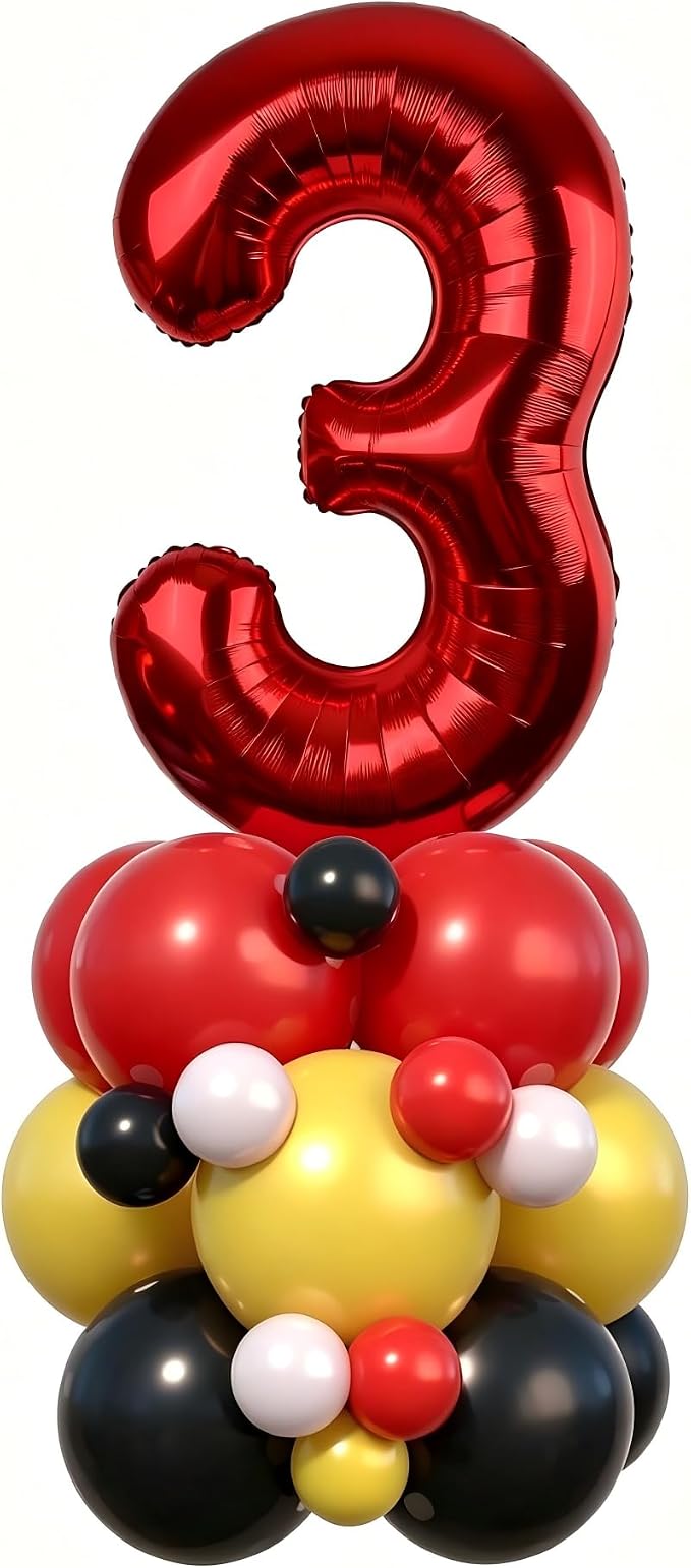 40 Inch Black Red Number 3 Balloon Tower Set, Number Three Foil Balloon by Unknown