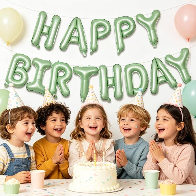 TONIFUL 16 Inch Sage Green Happy Birthday Foil Balloons | Mylar Letter Birthday - Image 4