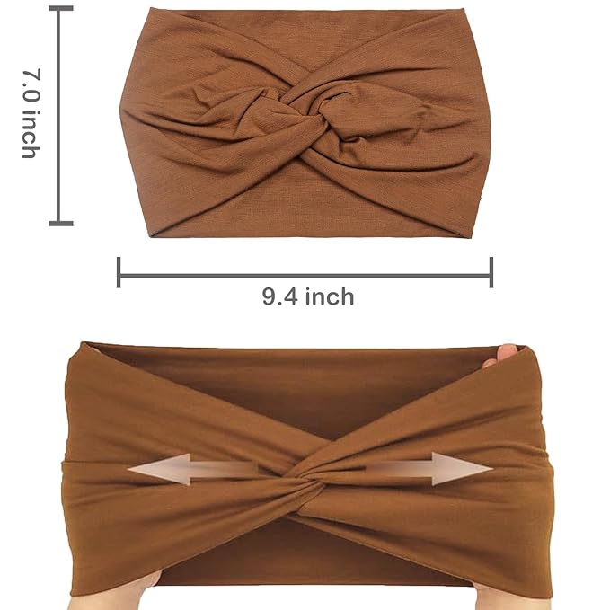 IVARYSS Extra Wide Headbands for Women Non-Slip, 7'' Large Twist Knotted Stretchy Wraps Head Bands Hair Accessories, 4 Pack, Bright Color