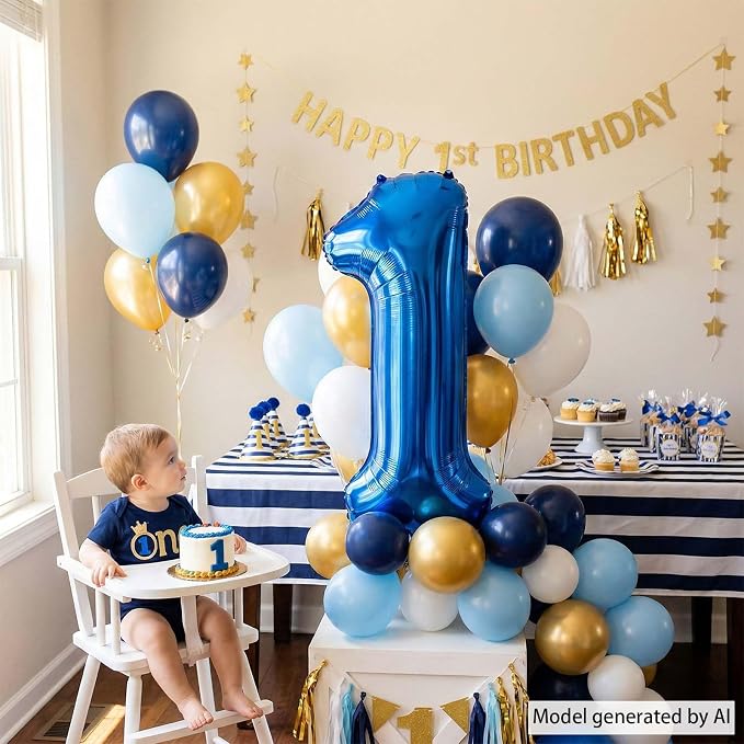 Navy Blue Number 1 Balloon 40 Inch, Shiny Foil Digit Party Supplies | Gorgeous - Image 7