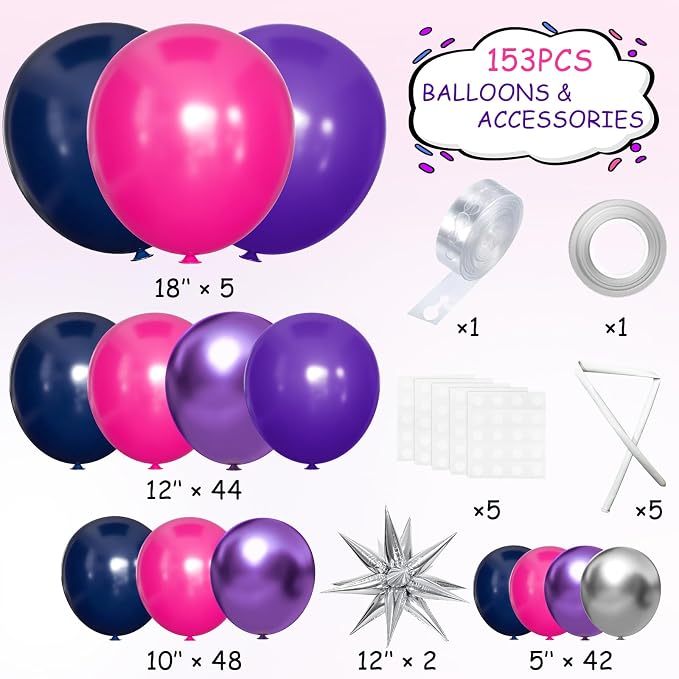 MEBAY Hot Pink Purple and Nave Blue Baloon Garland Arch Kit - Image 2