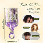 2 Pcs Afro Pick Comb for Natural Curly Hair,Portable Styling Hair Pick for Travel,Anti-Static,Cute Afro Comb for Women Men and Girls(Purple-T6)