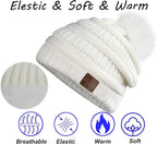 Wireless Music Beanie Women Beanie Girls Hat Over Ear Headset Sports Stereo Headphone with Microphone Speaker Womens Beanie Cap Snow White