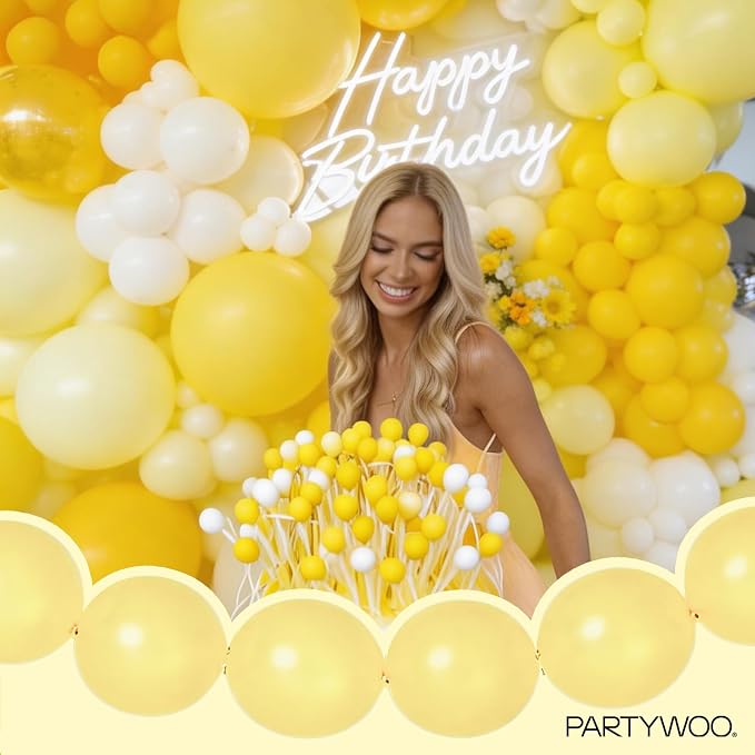 PartyWoo Pastel Yellow Linking Balloons 100pcs 12 Inch Yellow Link Balloons | - Image 8