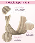 Pinkpearl Invisible Tape in Hair Extensions Human Hair, 20pcs 16inch 45g #18P60 Ash Blonde Highlighted Platinum Blonde Injection Tape in Extensions Real Remy Seamless Human Hair Injected
