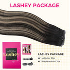Lashey Seamless Clip in Hair Extensions Human Hair, 110g 7pcs Straight Balayage Natural Black to Light Blonde Highlighted Clip in Hair Extensions for Black Women 14 Inch