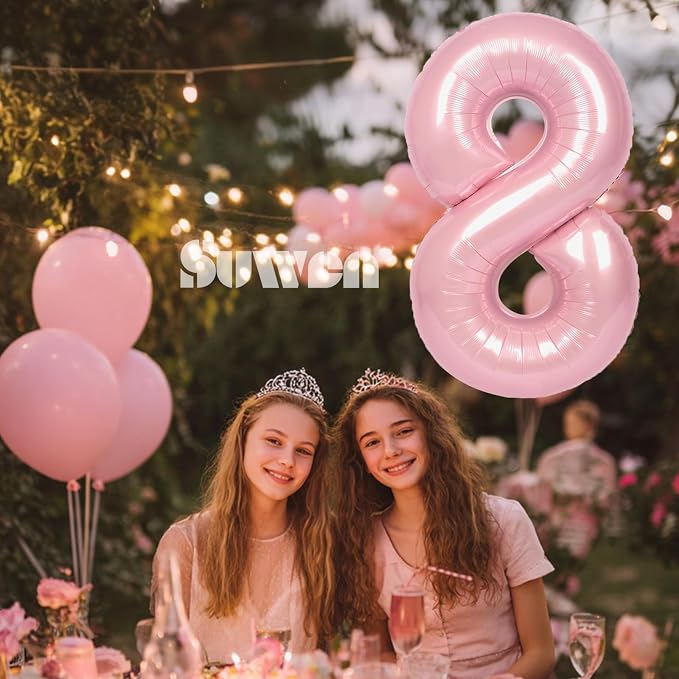 SUWEN 40 Inch Pink Large 8 Number Balloons Big Foil Helium Number Balloons 0-9 - Image 2