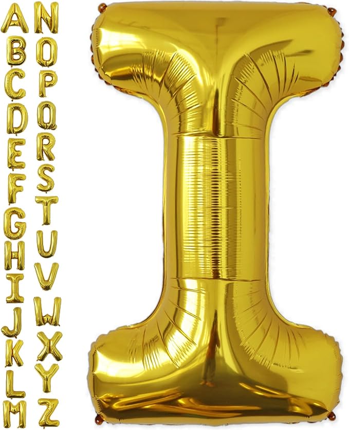 VHUWE 40 inch Gold Letter I Balloon, Big Size Alphabet Foil Mylar Helium by VHUWE