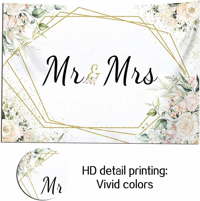 Mrs White Floral Bridal Shower Backdrop Mrs Wedding Theme Photo Backgrounds - Image 4