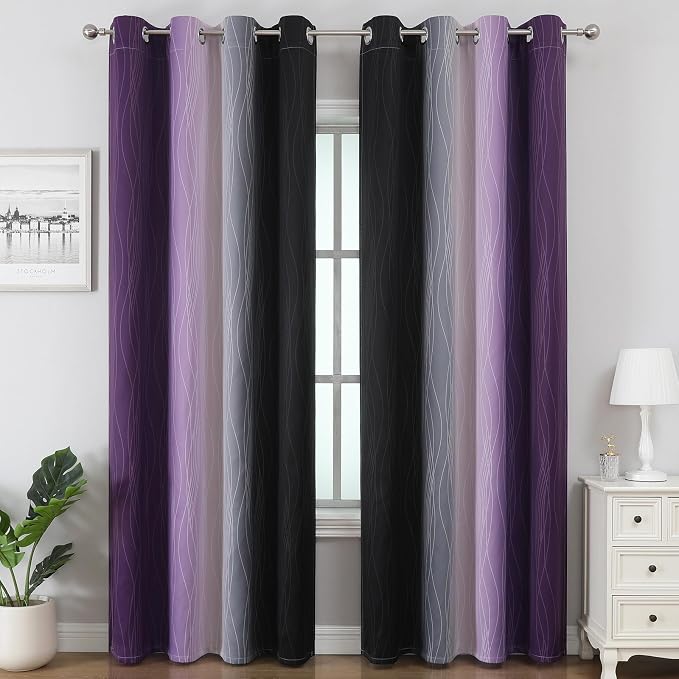 Black and Purple Ombre Blackout Curtains - Image 2